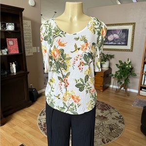 H&M orange, green & white short sleeve blouse-size M
